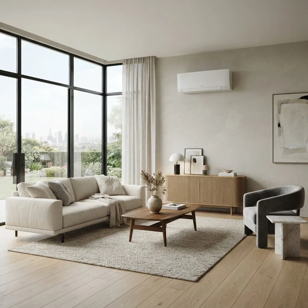 Sala de estar residencial climatizada com ar-condicionado split instalado pela Impetus